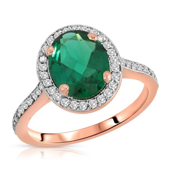 14K GOLD RING WITH  DIAMONDS & LAB. Oval Emerald - Picture 3 of 4